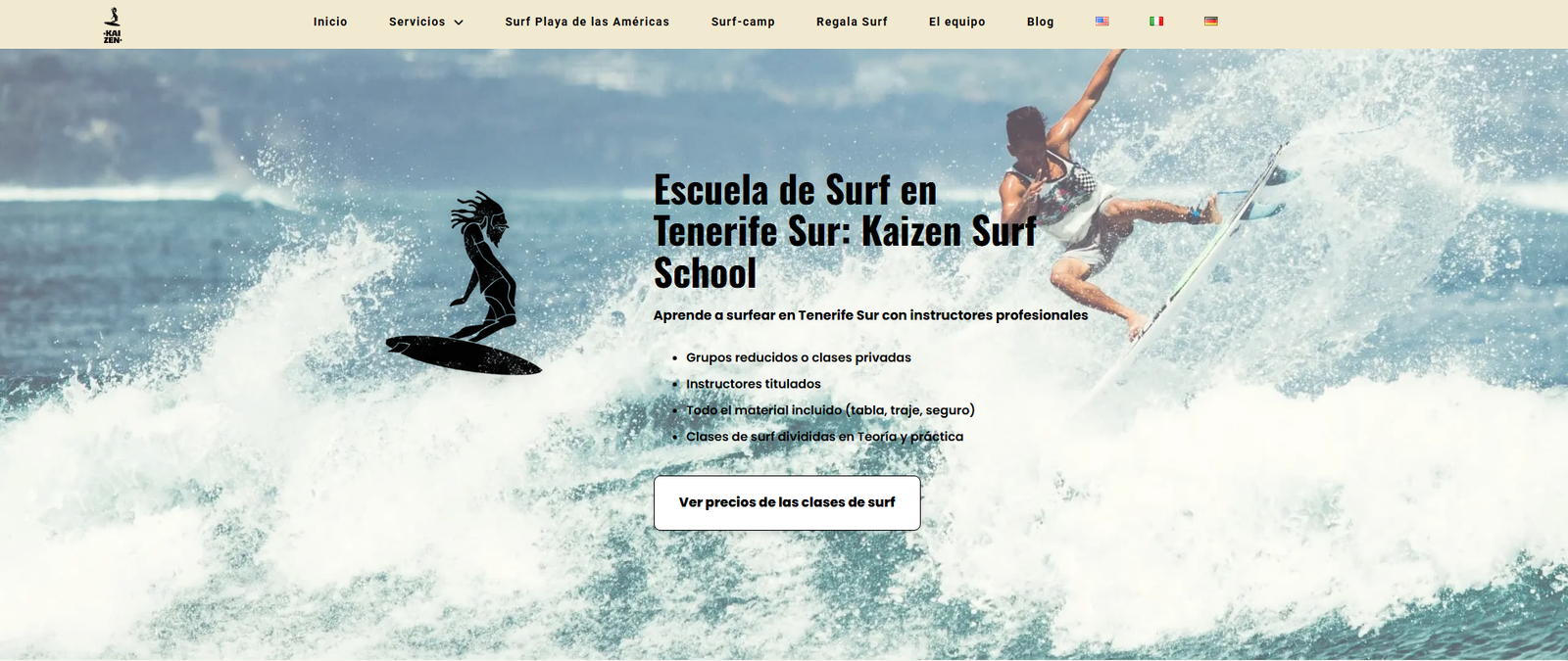 Web creada por WebWaves Studio para Kaizen Surf School